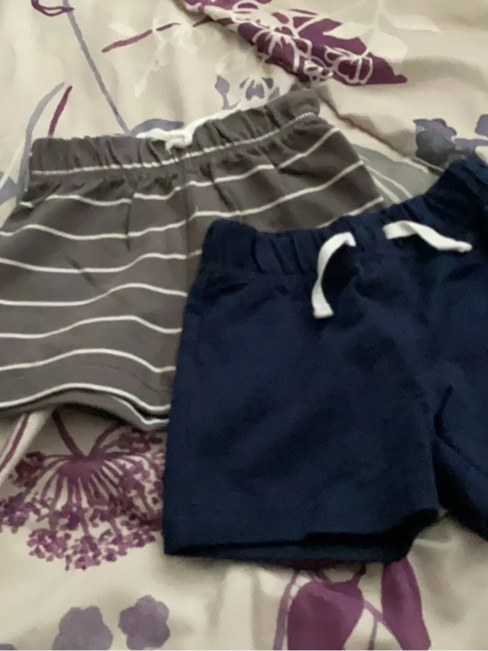 Carter's Navy Solid & Gray Striped Cotton Shorts Duo NWOT